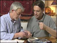 Chris Packham and John Inchley testing the syncrometer