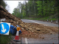 The latest landslide on the A458 Much Wenlock to Shrewsbury Road