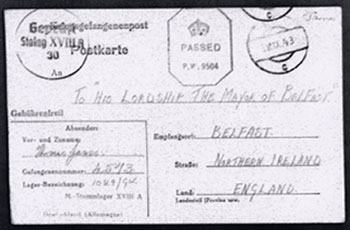 A postcard sent to the Lord Mayor of Belfast by T James
