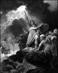 Gravura retrata cena bíblica protagonizada pelo profeta Moisés