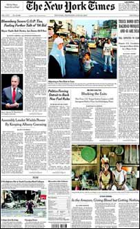 Reprodução da capa do NYT, com chamada de capa dedicada à matéria sobre os índios