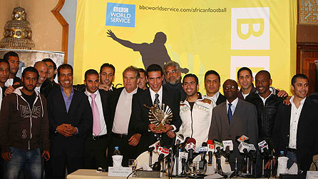Mohamed Aboutrika with the trophy at the BBC African Footballer of the Year ceremony