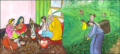 پرده دار برای اطفال در مورد چای می گوید.