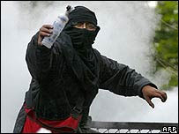 Manifestante em protesto contra Bush na Cidade do México