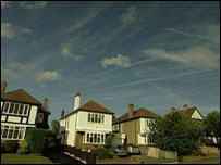Vapour trails in the skies above south east England