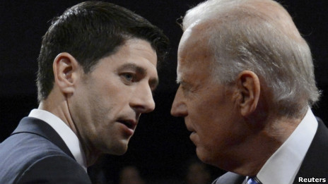 美國民主黨副總統候選人拜登和共和黨副總統候選人瑞安(11/10/2012)