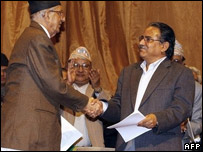 गिरिजा प्रसाद कोईराला और माओवादी नेता प्रचंड