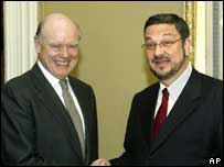 O ministro da Fazenda, Antonio Palocci, e o secretário do Tesouro americano, John Snow