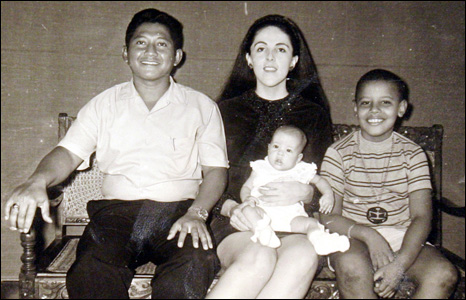 Barack Obama with his step-father Lolo Soetoro, his sister Maya Soetoro and his mother Ann Dunham 