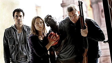 Survivors series two: Phillip Rhys as Al Sadiq, Zoe Tapper as Dr Anya Raczynski, Paterson Joseph as Greg Preston and Max Beesley as Tom Price (image: BBC/Simon Duncan)