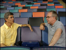 Matthew talks with General Manager Doug Thornton (left)