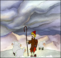 چوپان بچه با رمه هايش