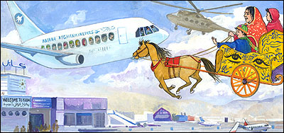 خاله گادیران اطفال را به تماشای فرودگاه کابل برده است.