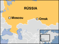 Mapa: cidade de Omsk, na Rússia