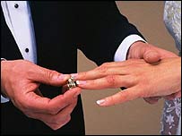 Обручку вдягають на палець нареченої