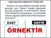 Referandumda kullanılan oy pusulası