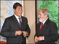 Rafael Correa, em visita a Lula em dezembro de 2006