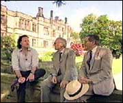 Jim Harrison,  Mick Stanley and Maxwell Craven in front of Thornbridge Hall