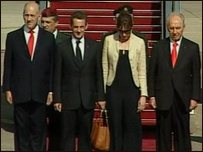 Ehud Olmert, Nicolas Sarkozy, Carla Bruni e Shimon Peres