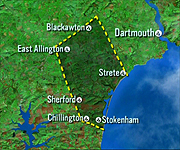 Map showing the area of 46 square miles, evacuated around  Slapton Sands