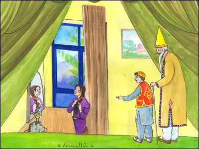 عابد و پرده دار از عقب پرده زهره را نگاه می کنند.