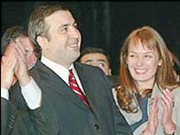 Mihail Saakaşvili ve eşi Sandra bir mitingde