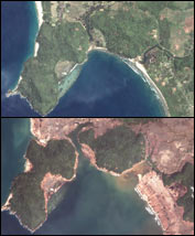 Satellite views of Banda Aceh before and after the tsunami. photos: DigitalGlobe