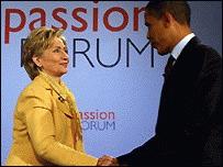 Hillary Clinton e Barack Obama em debate sobre religião