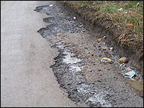 Potholes in Downham's Lane, Cambridge