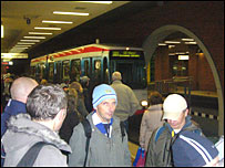 Man City and Schalke fans at the tram station