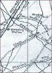 Hand-sketched contemporary map of part of the battlefield at Guedecourt