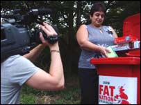 Sem Komurcugil bins the bad food  under the camera's watchful eye