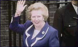 Margaret Thatcher waving.