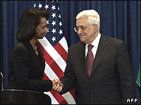 محمود عباس و کاندولیزا رایس، وزیر خارجه آمریکا