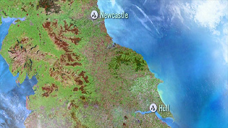 Map showing Newcastle to Hull