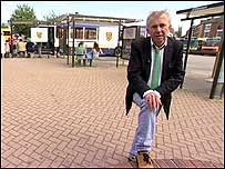 Ray Gosling at bus stop