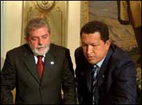 Os presidentes Lula e Hugo Chávez