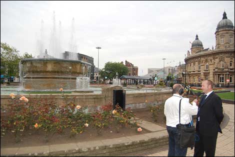 People near a water fountain