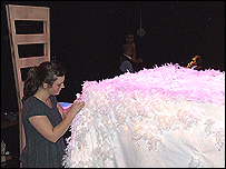 Rachel Denning sewing feathers