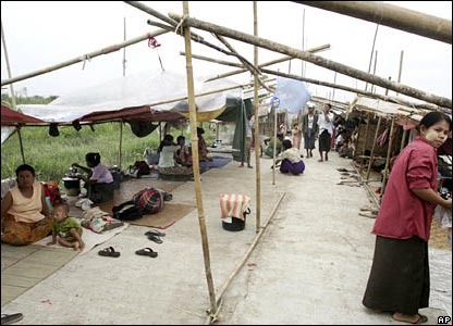 Families of survivors at a shelter in Rangoon