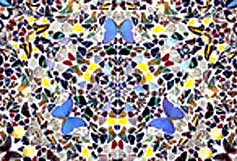 detail of 'Amazing Revelations' by Damien Hirst 2003, Butterfly wings on canvas, 84 inch triangle, Courtesy: Jay Jopling/White Cube (London)
