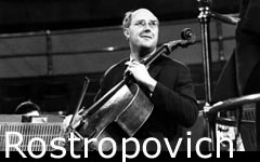 a photograph of Mstislav Rostropovich preparing for a concert at the Royal Albert Hall.