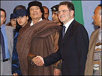 کرنل قذافی یورپی یونین کے رہنماؤں کے ساتھ