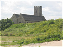 Pakefield Church from the beach