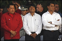 Hugo Chávez, Evo Morales e Rafael Correa
