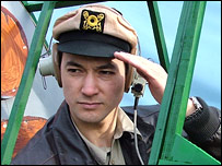 Mark in his full-scale model cockpit