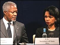 Kofi Annan ve Condoleezza Rice