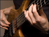 Close up of guitar being played