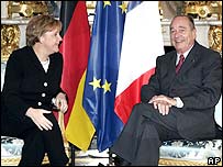 گرهارد شرودر دسته گلی را به خانم مرکل تقديم می کند