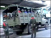 Military truck in Burmese capital, Rangoon